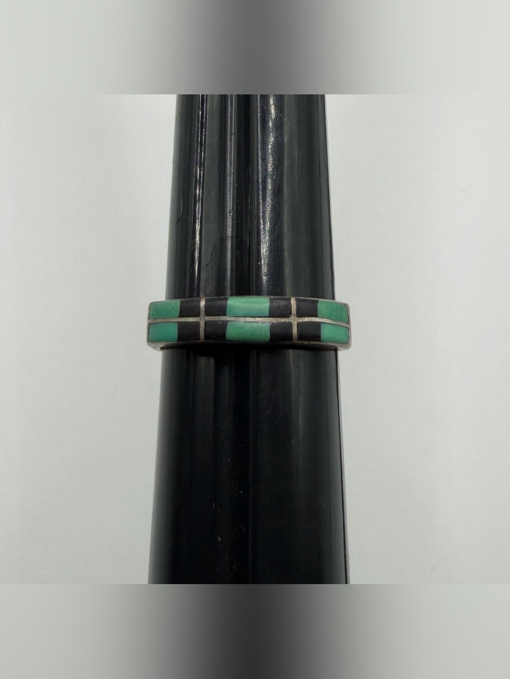 Turquoise & Onyx Sterling Silver 925 Vintage Navajo - Size 7
